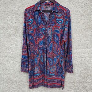 Coco‎ & Tashi Tunic Paisley Red Blue Womens XL Button Front